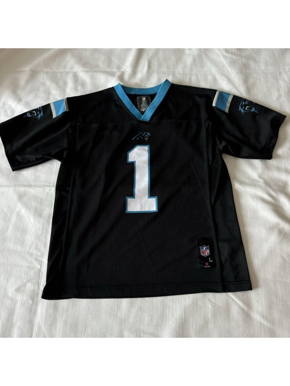 Carolina Panthers Football Jersey Youth L Black #1 Cam Newton NFL Team Kid Shirt